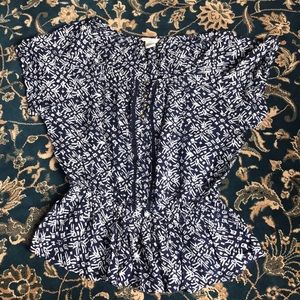 blue and white designed top